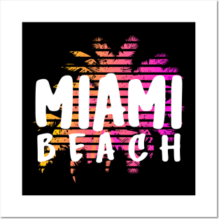 Miami Beach Florida City Palm Trees Sunset Design Posters and Art